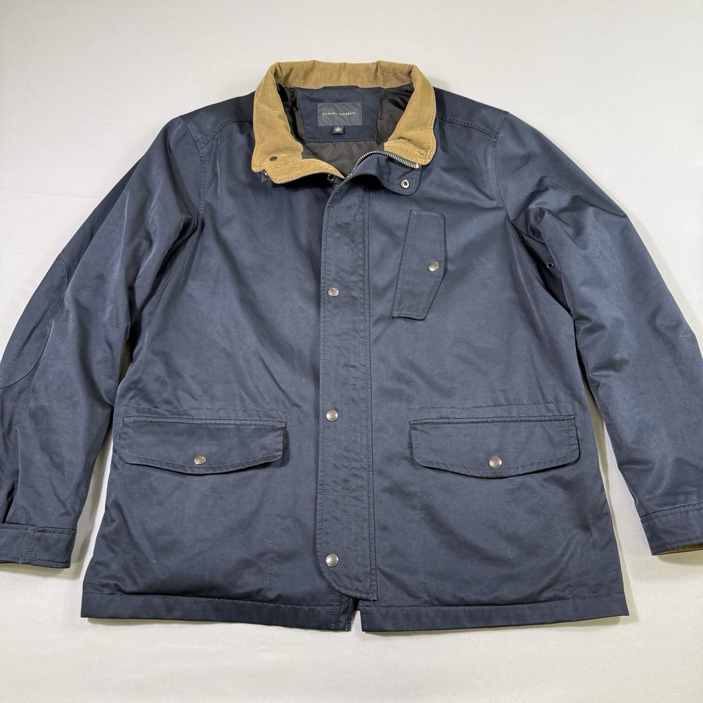 Banana Republic Jacket Mens XL Navy Hooded Utility Field Coat‎ Corduroy Trim EUC